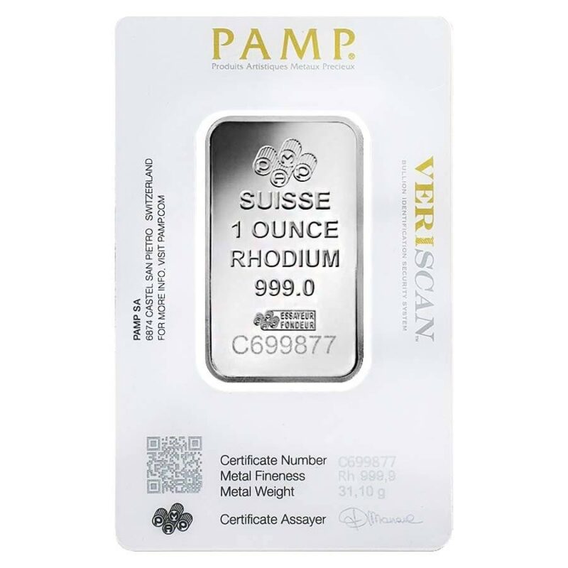 1 Ounce Rhodium Pamp Suisse Bar - Image 2