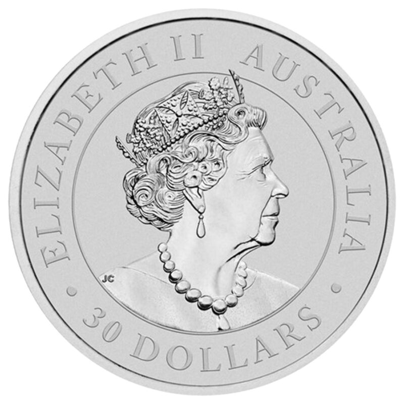 Obverse view of 1 Kilo Silver Kookaburra Coin from Perth Mint
