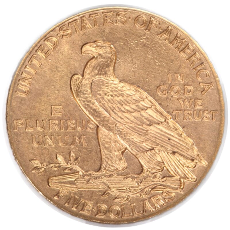 Back view of $5 Indian Head Gold Coin in Very Fine quality