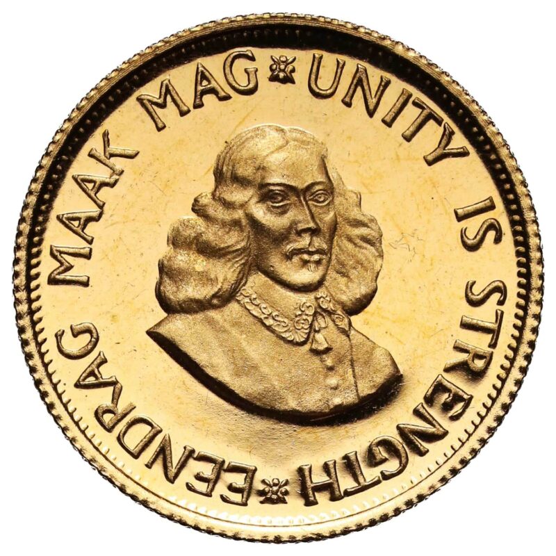 Front view of the 1965-1983 South Africa Gold 2 Rand Coin