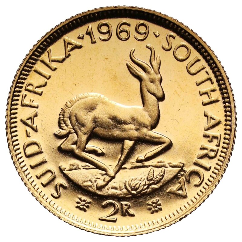 Back view of the 1965-1983 South Africa Gold 2 Rand Coin for the back side