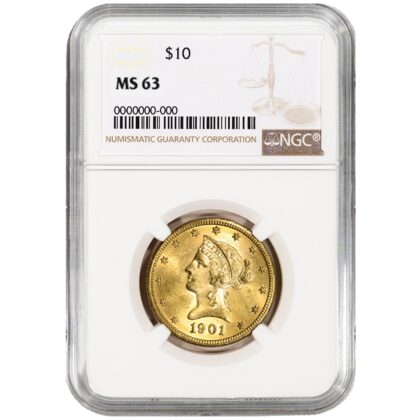 US $10 Gold Liberty Eagle Coin Obverse - NGC MS 63