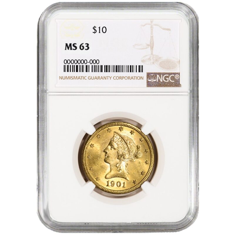 US $10 Gold Liberty Eagle Coin Obverse - NGC MS 63