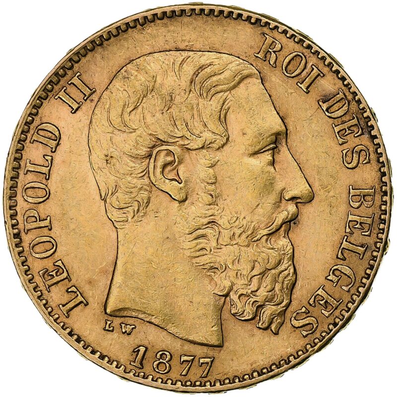 Obverse of 20 Franc Belgium Gold Coin showcasing the royal design