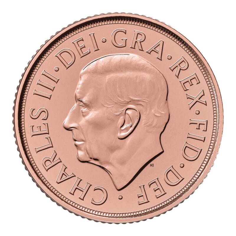2024 Gold Sovereign Bullion Coin featuring King Charles III and St George and dragon design