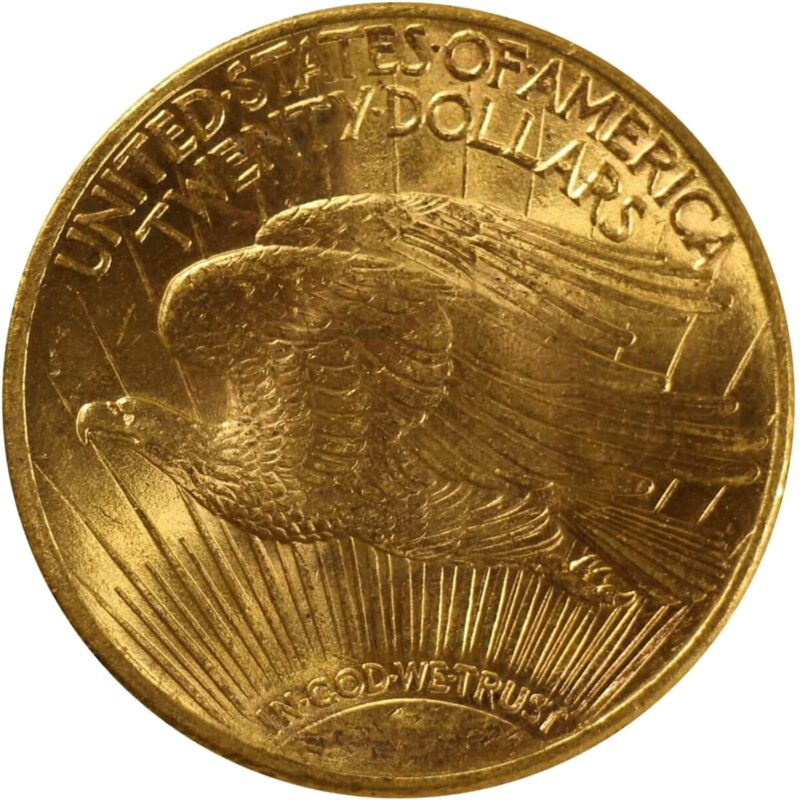 Pre-33 $20 Saint Gaudens Gold Double Eagle Coin in VF Condition Reverse Side
