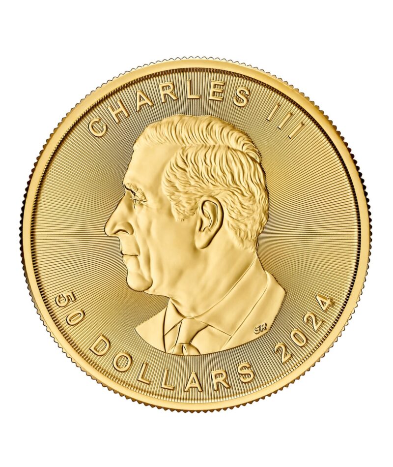 Obverse of 1 oz Gold Maple Leaf 2024 featuring King Charles
