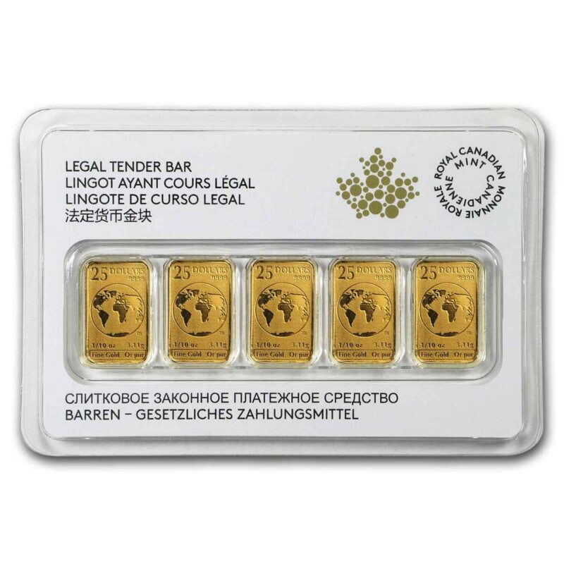5x 1/10 OUNCE GOLD CANADIAN LEGAL TENDER BAR PACK