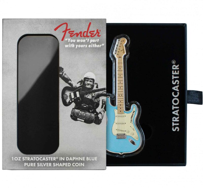 1 OUNCE SILVER FENDER STRATOCASTER DAPHENE BLUE 2023