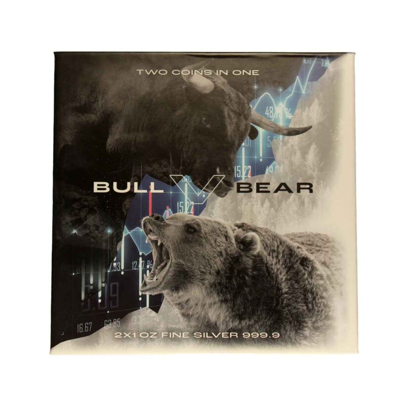 2 x 1 OZ SILVER 2 COIN SET BULL V BEAR - Image 8
