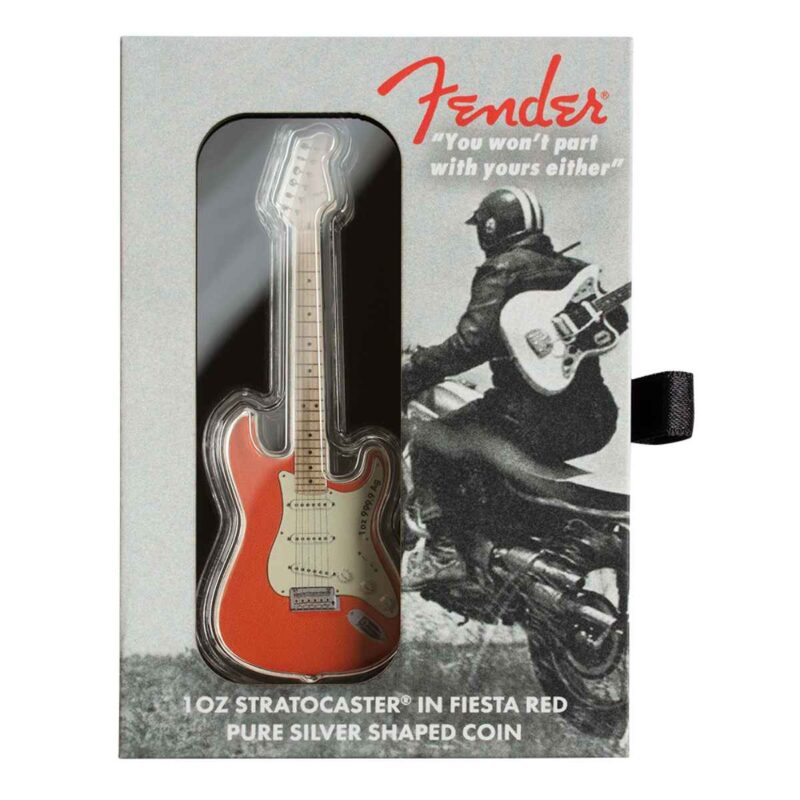 1 OUNCE SILVER FENDER STRATOCASTER FIESTA RED 2022 - Image 4