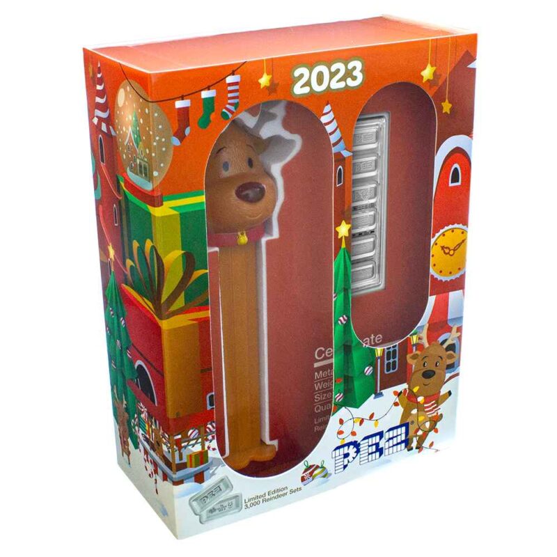 6 X 5 GRAM SILVER PAMP PEZ BARS REINDEER DISPENSER 2023 - Image 2