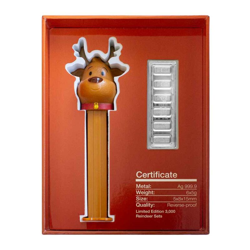 6 X 5 GRAM SILVER PAMP PEZ BARS REINDEER DISPENSER 2023 - Image 3