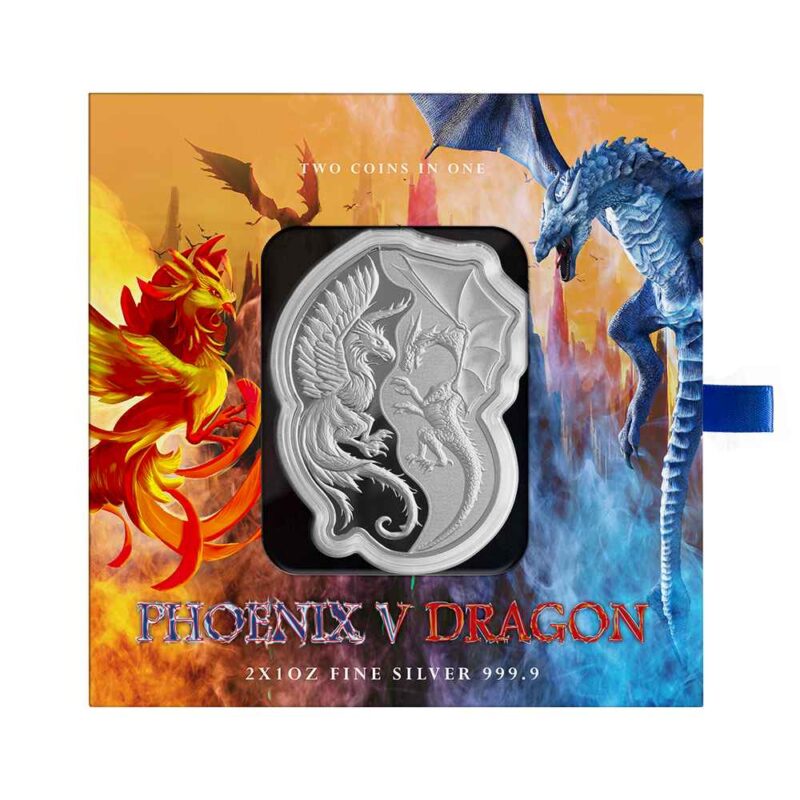 2 x 1 OUNCE SILVER 2 COIN SET PHOENIX vs DRAGON