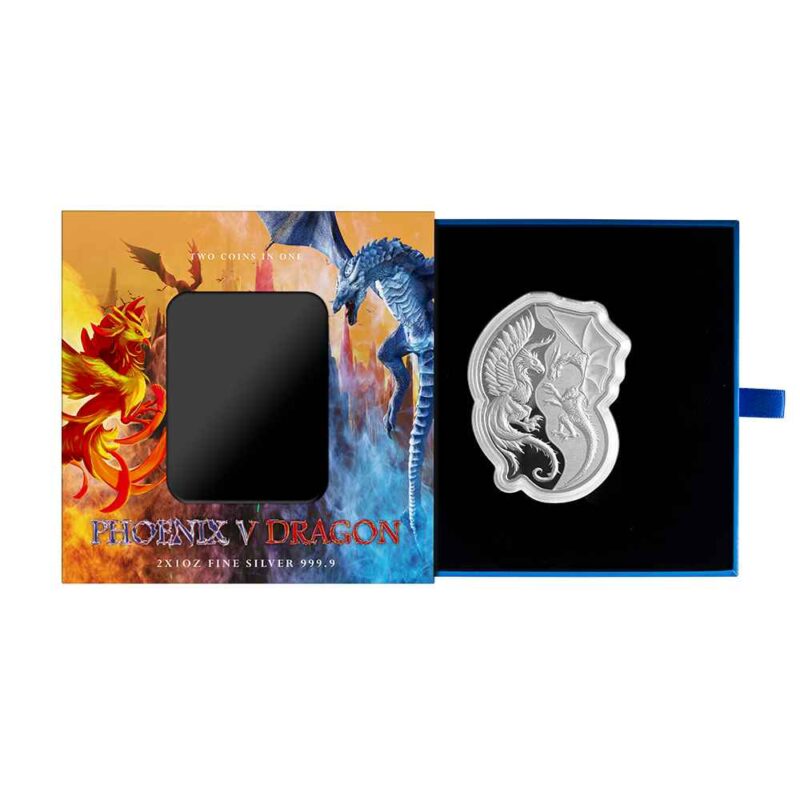 2 x 1 OUNCE SILVER 2 COIN SET PHOENIX vs DRAGON - Image 2