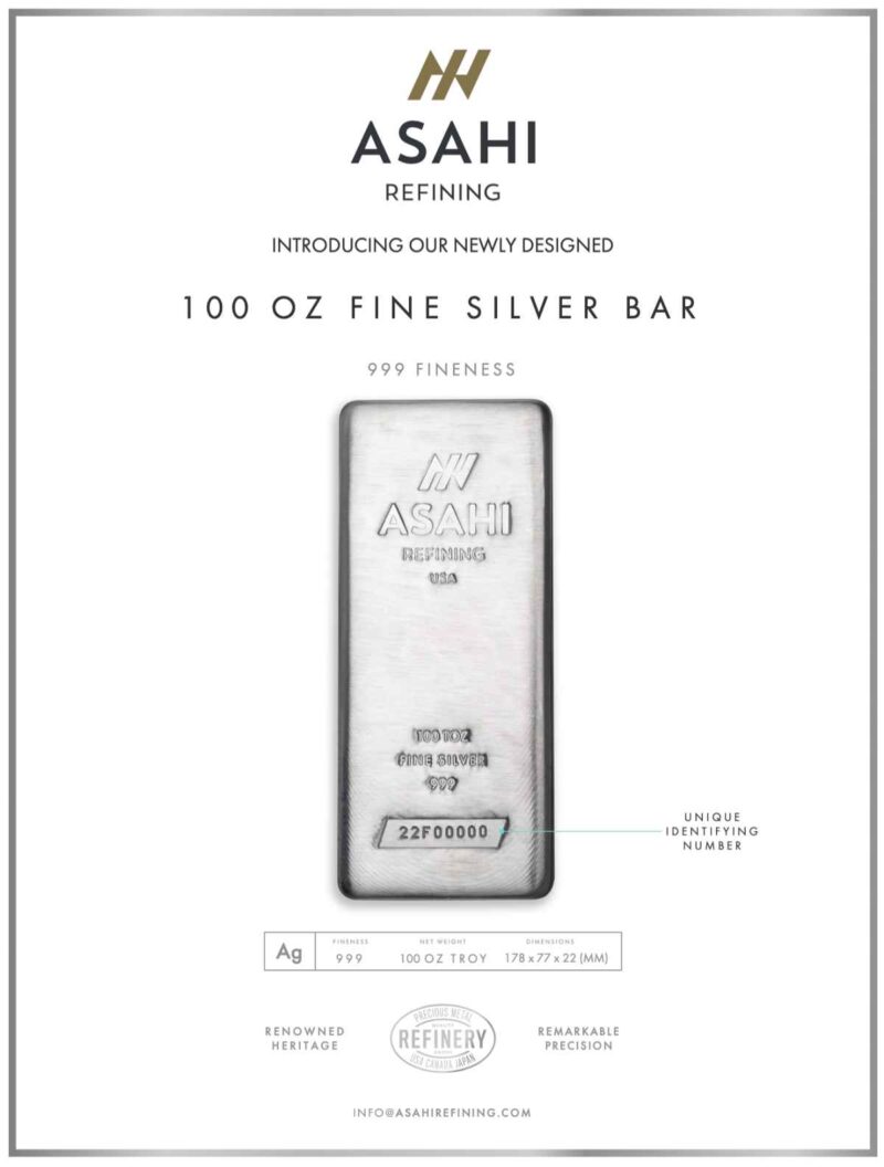100 OUNCE SILVER BAR ASAHI NEW DESIGN - Image 2