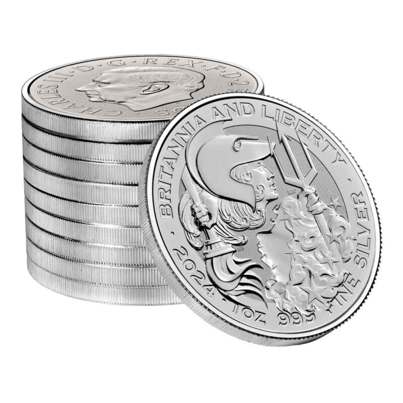 1 OUNCE SILVER BRITANNIA  AND LIBERTY COIN ROYAL MINT 2024 - Image 2