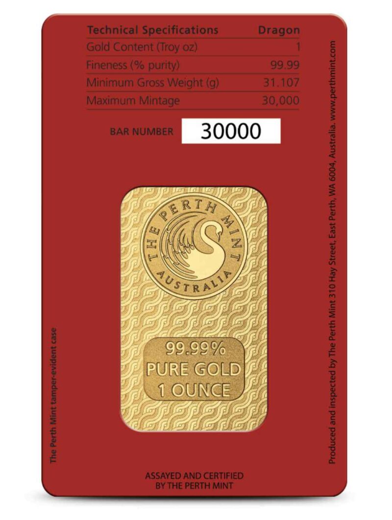 1 OUNCE GOLD BAR PERTH LUNAR DRAGON - Image 2