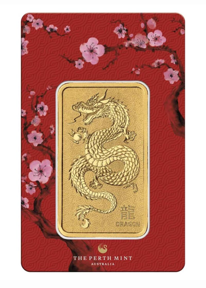1 OUNCE GOLD BAR PERTH LUNAR DRAGON