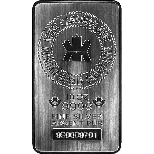 10 Ounce Royal Canadian Mint Silver Bar (obverse)