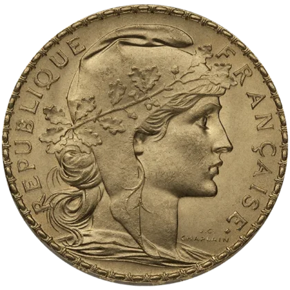 French Gold 20 Franc - Rooster (obverse)
