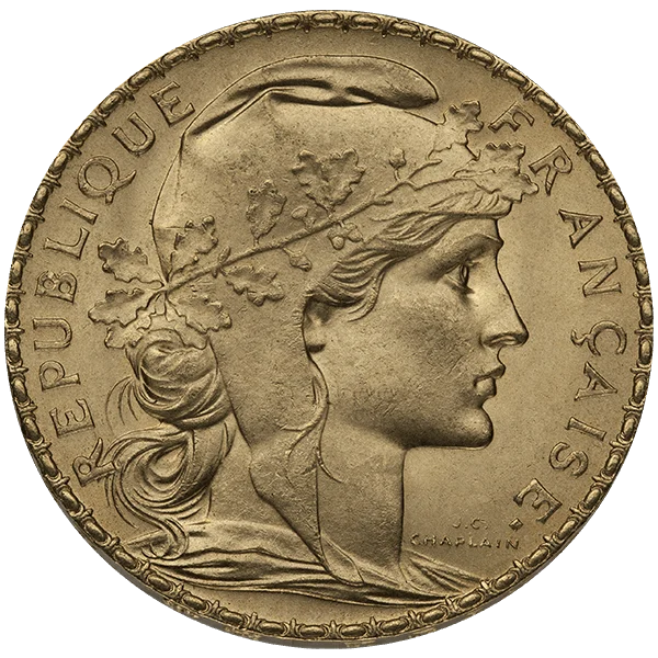 French Gold 20 Franc - Rooster (obverse)