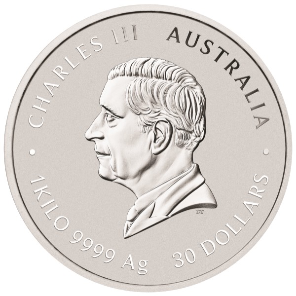 2027 1 Kilo Australian Silver Lunar Year of the Goat Coin, King Charles III side