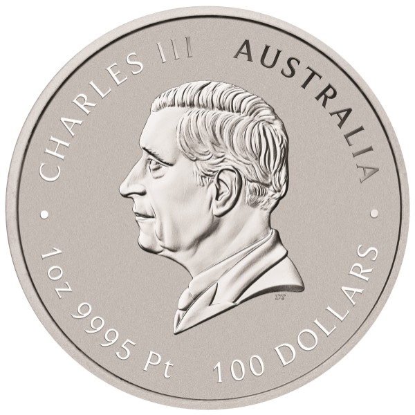 2027 1 oz Australian Platinum Lunar Year of the Goat Coin, King Charles III side
