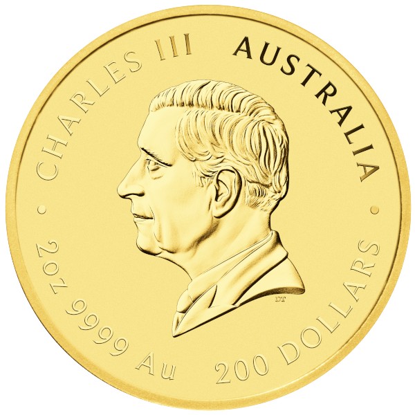 2027 2 oz Australian Gold Lunar Year of the Goat Coin, King Charles III side