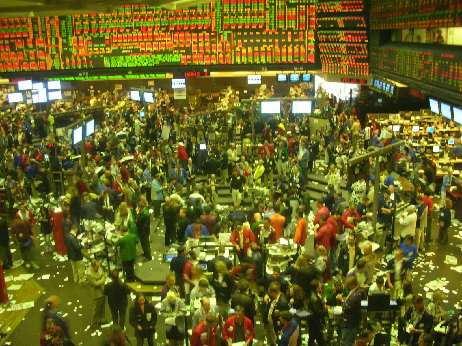 Traders on the floor of a trading pit at the Chicago Board of Trade